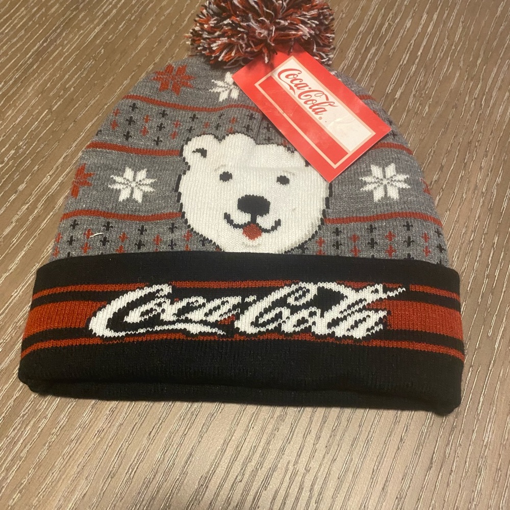Coca Cola Gray and Black Beanie  Hat with Polar Bear
